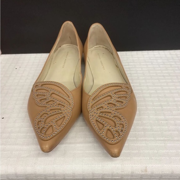 Sophia Webster Butterfly Flats Women's Size 39 Beige Pointed Toe Leather Shoes - Picture 2 of 7